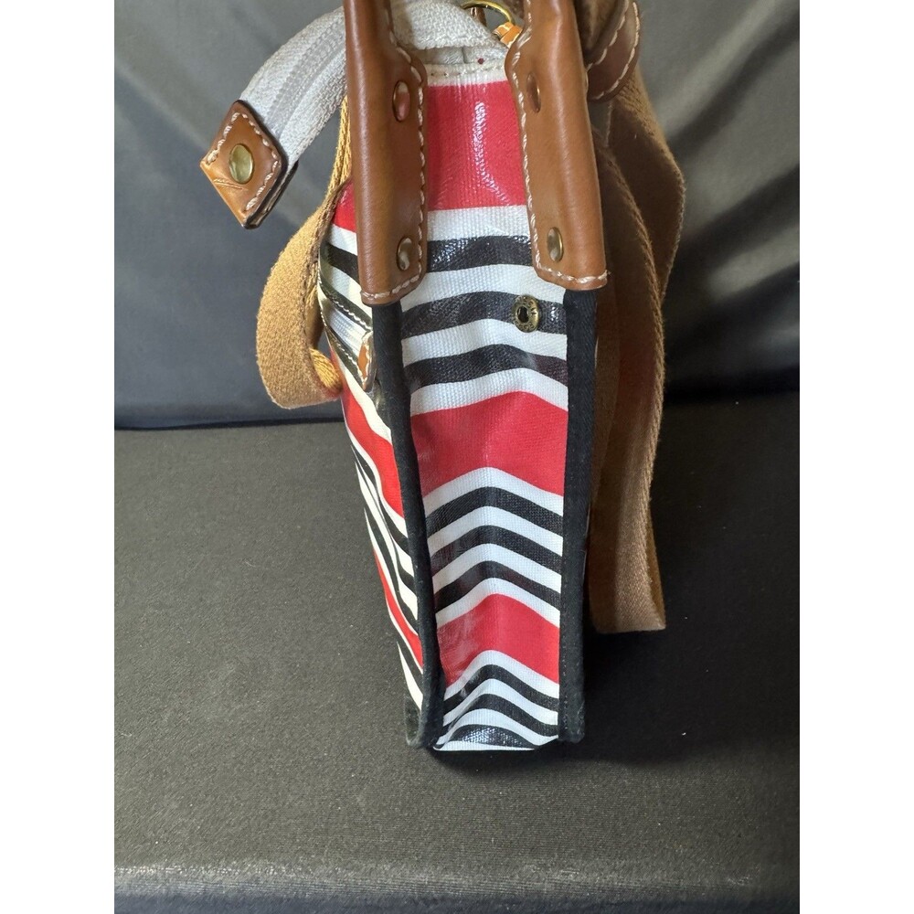 Fossil Keyper Cross Body Satchel Purse Stripes Vinyl Shiny - Picture 7 of 11